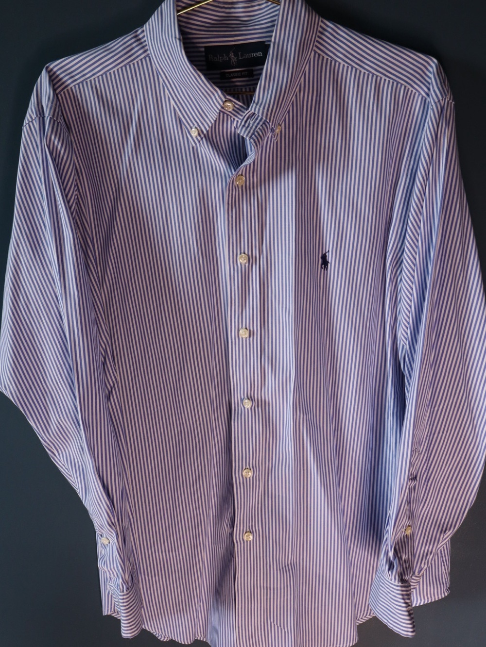 Polo by Ralph Lauren Men’s Blue and White Striped Button-Down Shirt